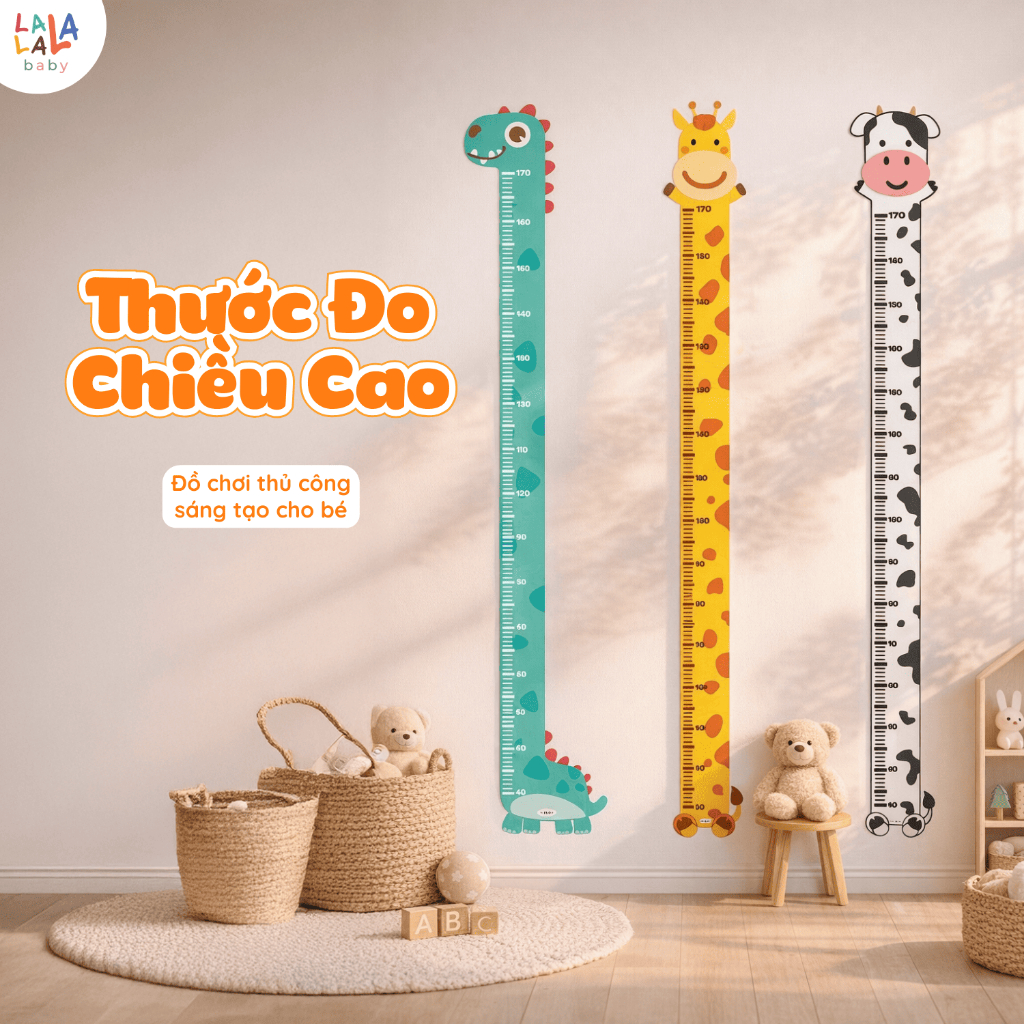 Thước Đo Chiều Cao Lalala baby decal dán tường đo chiều cao cho bé hình con vật đáng yêu