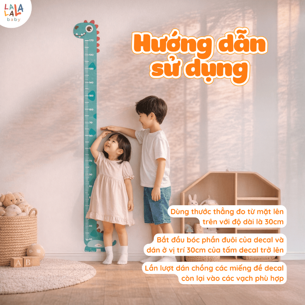 Thước Đo Chiều Cao Lalala baby decal dán tường đo chiều cao cho bé hình con vật đáng yêu