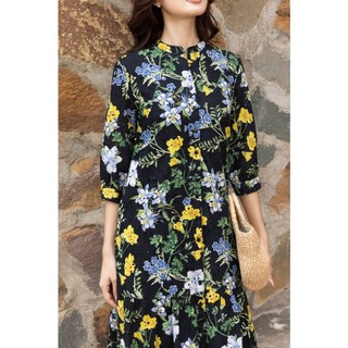 SWANLAKE | Váy Đầm Nữ Suông Đuôi Cài Nút Cotton Thêu Hoa Cổ Trụ Tay Lỡ Du Lịch Biển Hè D12761