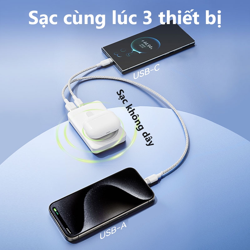 Pin Sạc Dự Phòng Không Dây 10000mAh Vention – Nam Châm Từ Tính Hút Tự Động, Sạc Nhanh PD, Đế Đỡ Gập, Màn Hình LED