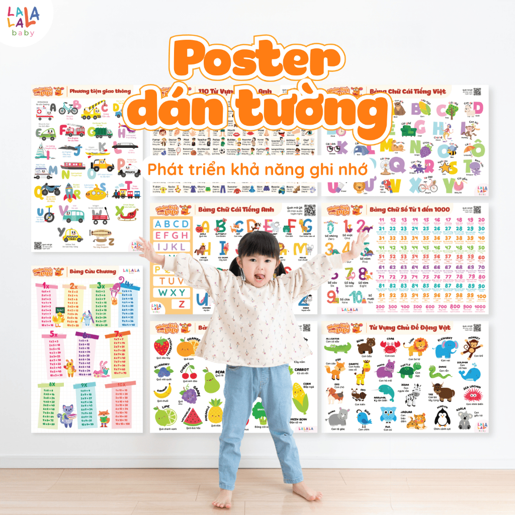 [TẶNG KEO] Bảng chữ cái Lalala Baby poster dán tường đồ chơi giáo dục sớm kích thước 40x60cm
