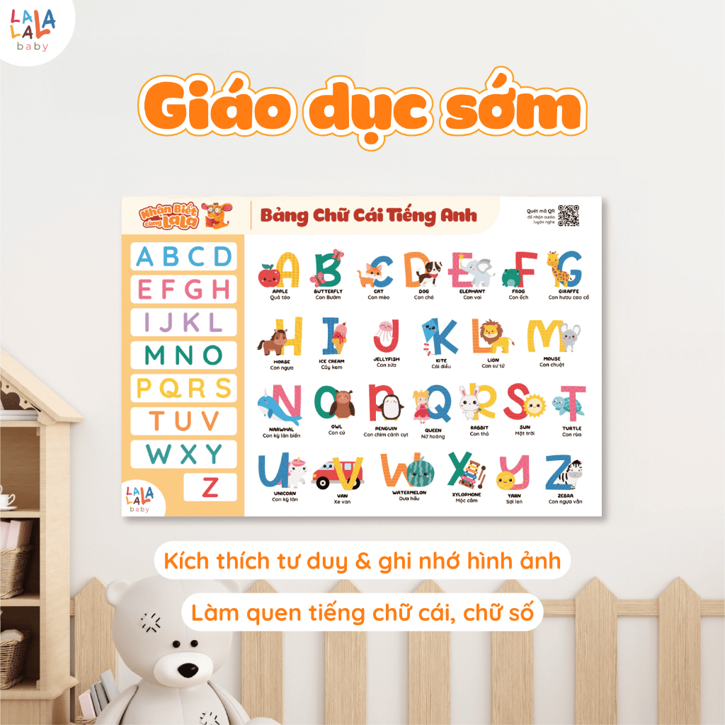 [TẶNG KEO] Bảng chữ cái Lalala Baby poster dán tường đồ chơi giáo dục sớm kích thước 40x60cm