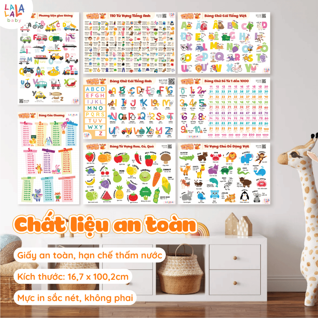 [TẶNG KEO] Bảng chữ cái Lalala Baby poster dán tường đồ chơi giáo dục sớm kích thước 40x60cm