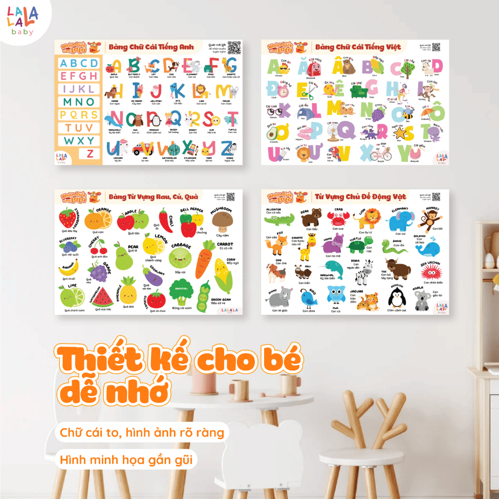 [TẶNG KEO] Bảng chữ cái Lalala Baby poster dán tường đồ chơi giáo dục sớm kích thước 40x60cm