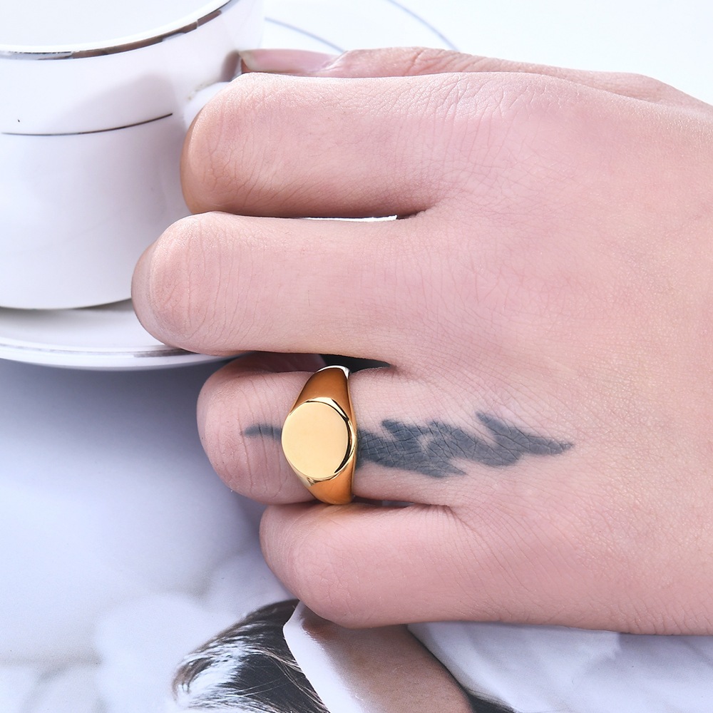 Nhẫn nam unisex mặt tròn trơn 12mm signet ring có nhận khắc chữ hình theo yêu cầu không gỉ MR2605 BY ACCESSORIES