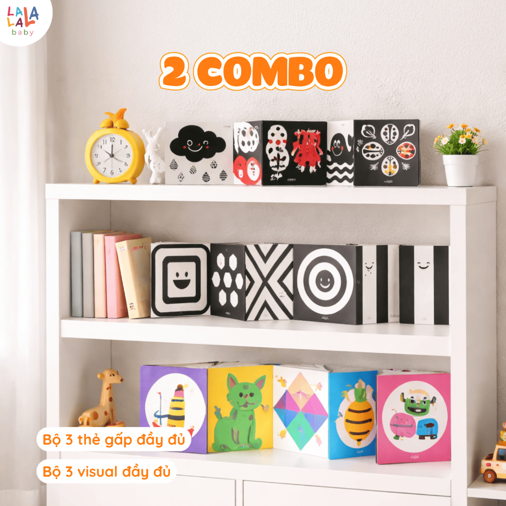 Combo Bộ thẻ gấp kích thích thị giác Lalala baby bộ thẻ kích thịch thị giác cho bé