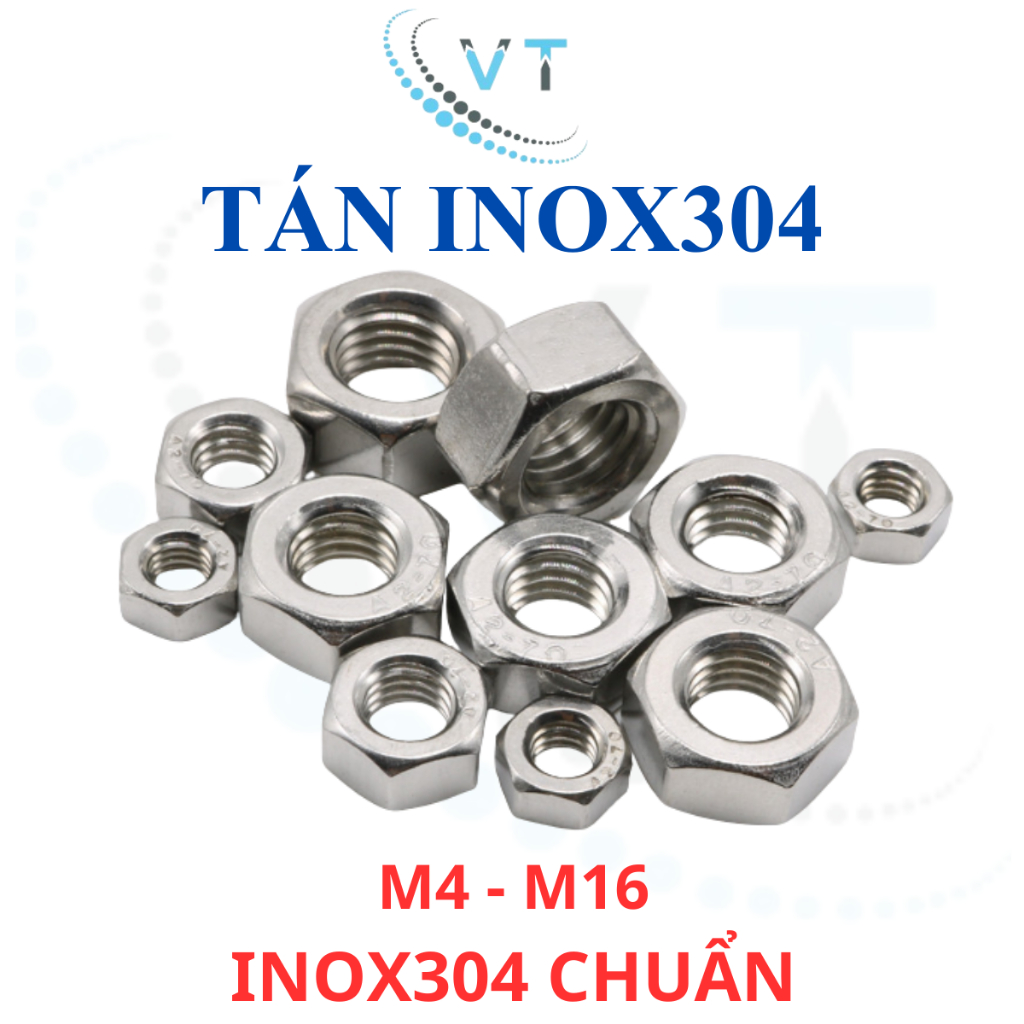 Đai Ốc INOX 304 (Tán Dẹp/Ê-cu) M5 M6 M8 M10 M12 M14 M16 - Tán Lục Giác Thép Không Gỉ Sáng Bóng Loại Tốt (Đủ Size)