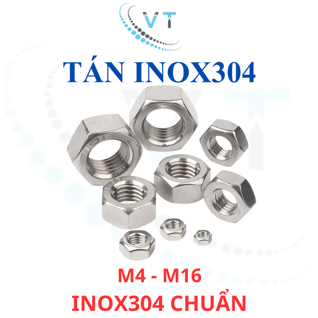 Đai Ốc INOX 304 (Tán Dẹp/Ê-cu) M5 M6 M8 M10 M12 M14 M16 - Tán Lục Giác Thép Không Gỉ Sáng Bóng Loại Tốt (Đủ Size)
