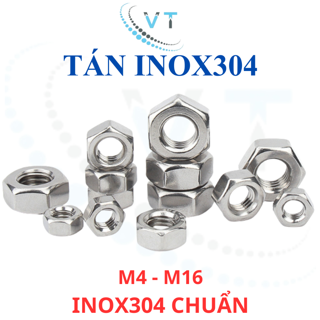 Đai Ốc INOX 304 (Tán Dẹp/Ê-cu) M5 M6 M8 M10 M12 M14 M16 - Tán Lục Giác Thép Không Gỉ Sáng Bóng Loại Tốt (Đủ Size)