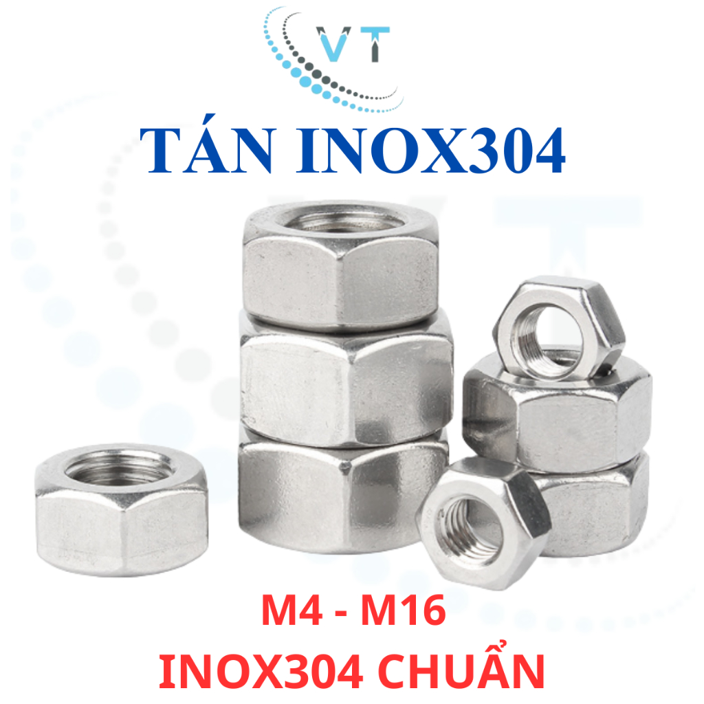 Đai Ốc INOX 304 (Tán Dẹp/Ê-cu) M5 M6 M8 M10 M12 M14 M16 - Tán Lục Giác Thép Không Gỉ Sáng Bóng Loại Tốt (Đủ Size)