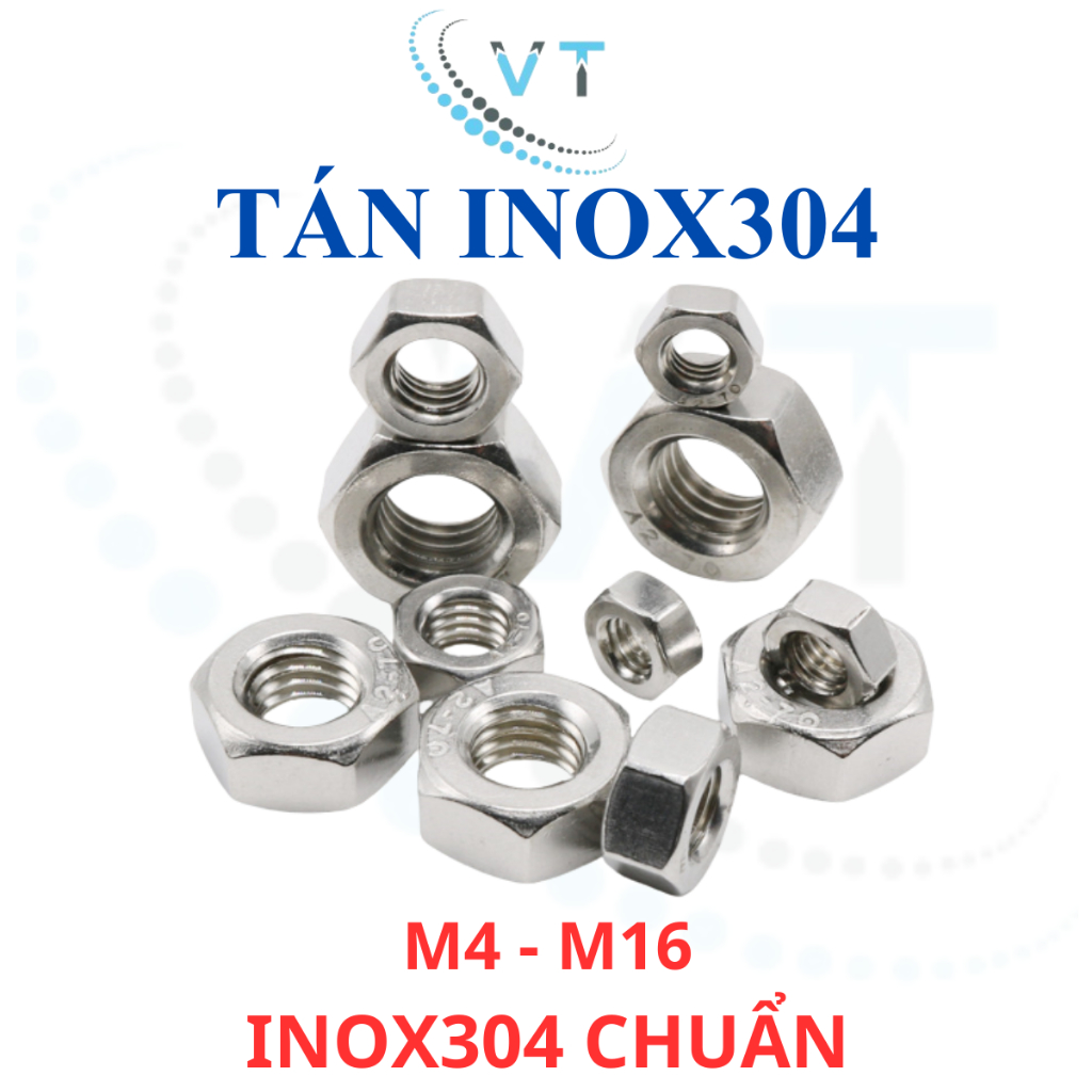 Đai Ốc INOX 304 (Tán Dẹp/Ê-cu) M5 M6 M8 M10 M12 M14 M16 - Tán Lục Giác Thép Không Gỉ Sáng Bóng Loại Tốt (Đủ Size)
