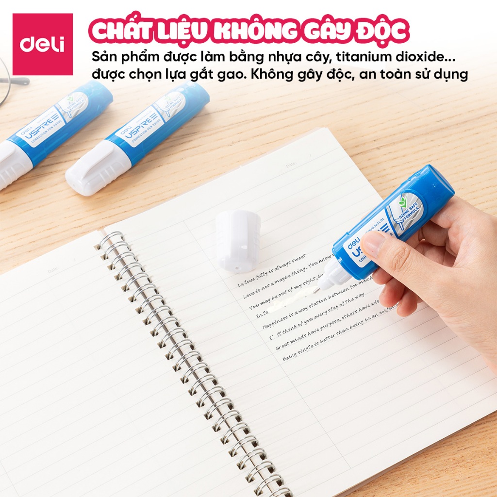Bút Xóa Nước Deli 10ml Khô Nhanh, Che Phủ Tốt, Mực Chảy Đều Chống Vón Cục Cho Học SInh Dân Văn Phòng