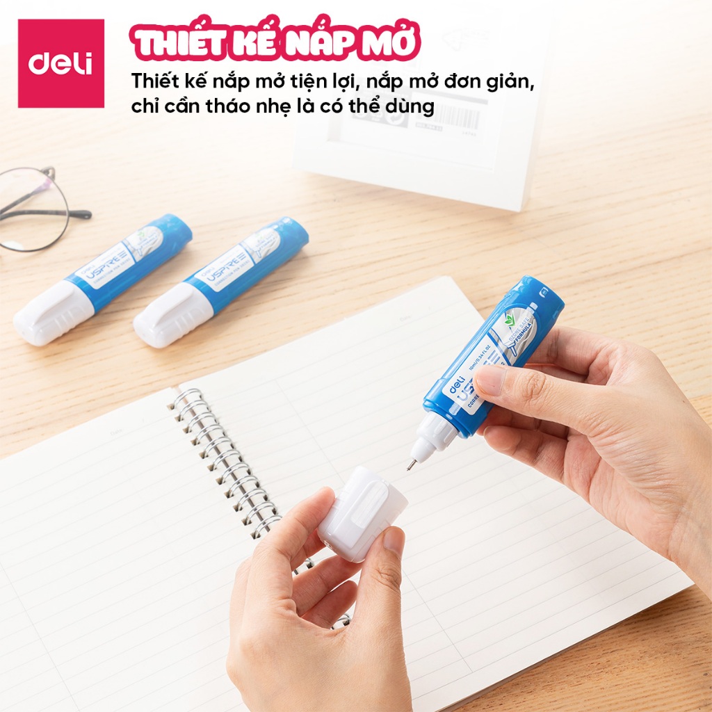 Bút Xóa Nước Deli 10ml Khô Nhanh, Che Phủ Tốt, Mực Chảy Đều Chống Vón Cục Cho Học SInh Dân Văn Phòng