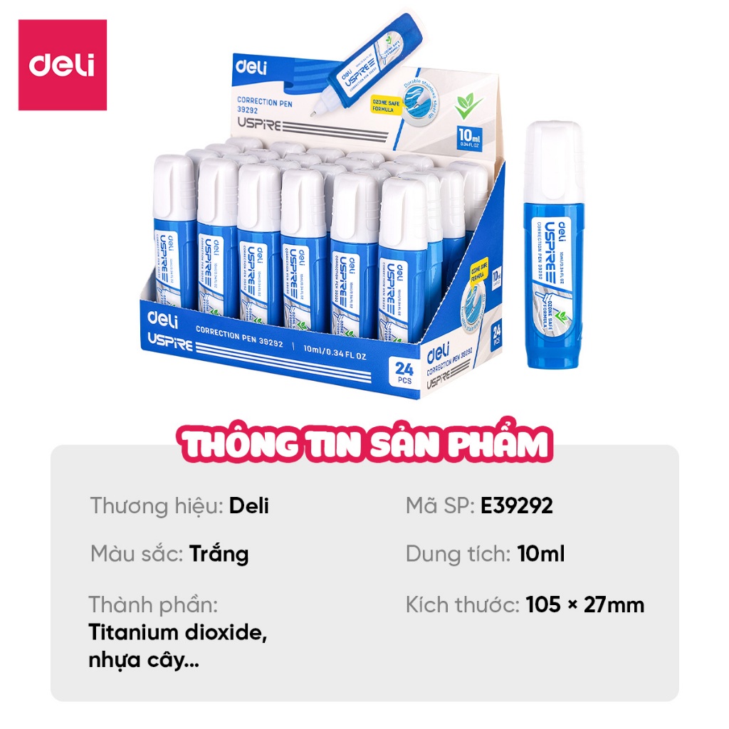 Bút Xóa Nước Deli 10ml Khô Nhanh, Che Phủ Tốt, Mực Chảy Đều Chống Vón Cục Cho Học SInh Dân Văn Phòng