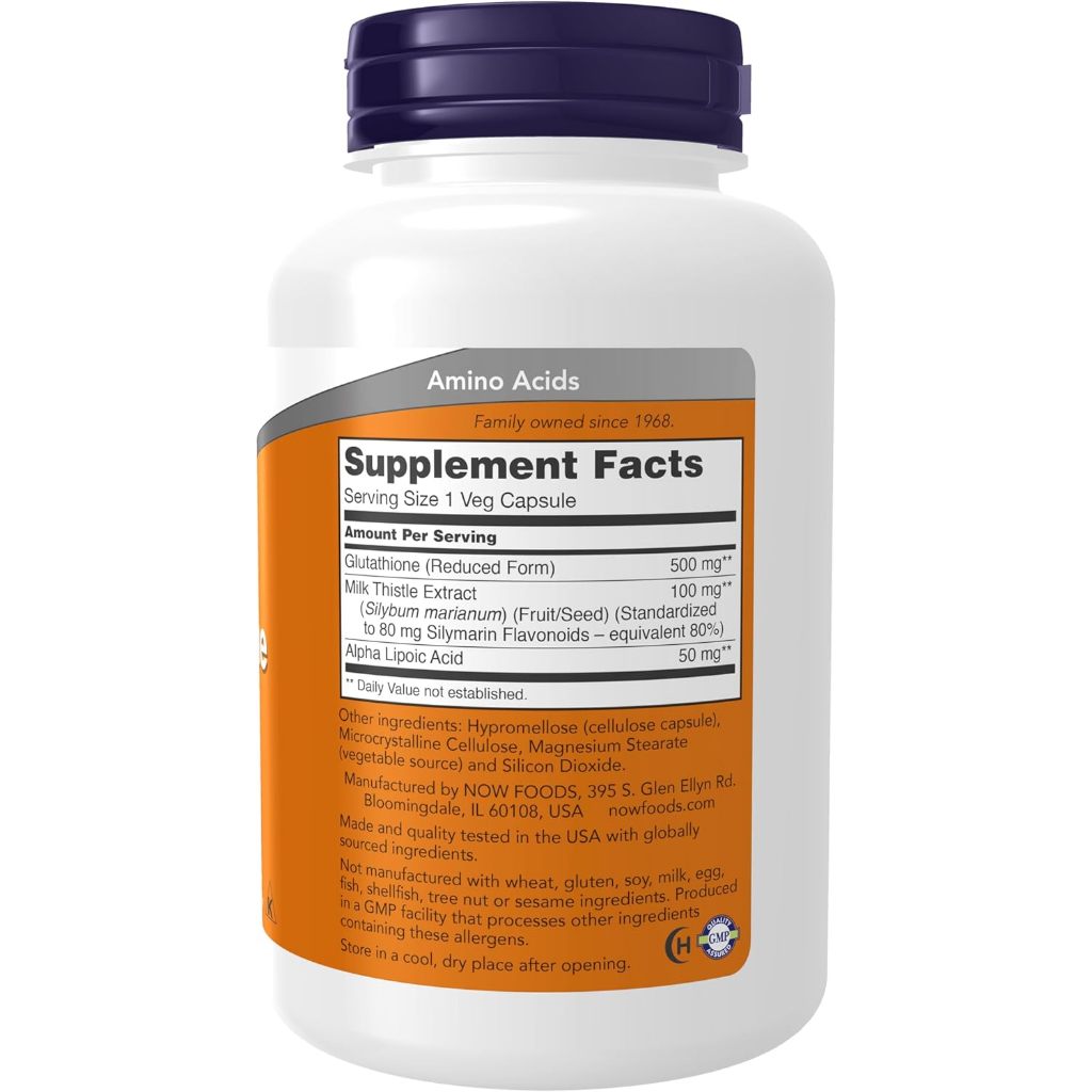 glutathione 500mg của mỹ Viên Uống Glutathione 500mg Now Của Mỹ hỗ trợ sáng da mờ nám, chống oxy  hóa, thải độc gan