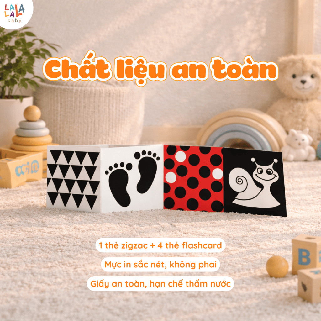 Bộ thẻ kích thích thị giác Montessori Lalala Baby cho trẻ sơ sinh phát triển toàn diện dạng đứng ZIG ZAC và FLASHCARDS