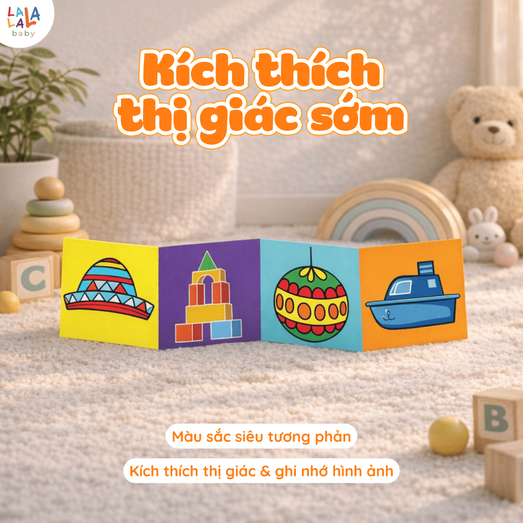 Bộ thẻ kích thích thị giác Montessori Lalala Baby cho trẻ sơ sinh phát triển toàn diện dạng đứng ZIG ZAC và FLASHCARDS