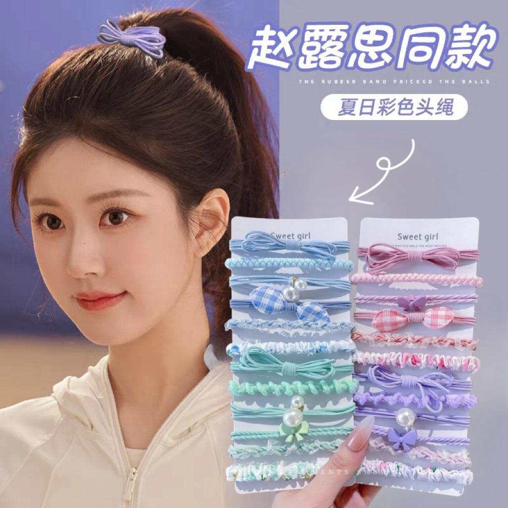 Set 6 Dây Cột Tóc Nữ Phong Cách Hàn Quốc Màu Pastel Nhẹ Nhàng – Thun Buộc Tóc Nơ, Ngọc Trai Dễ Thương