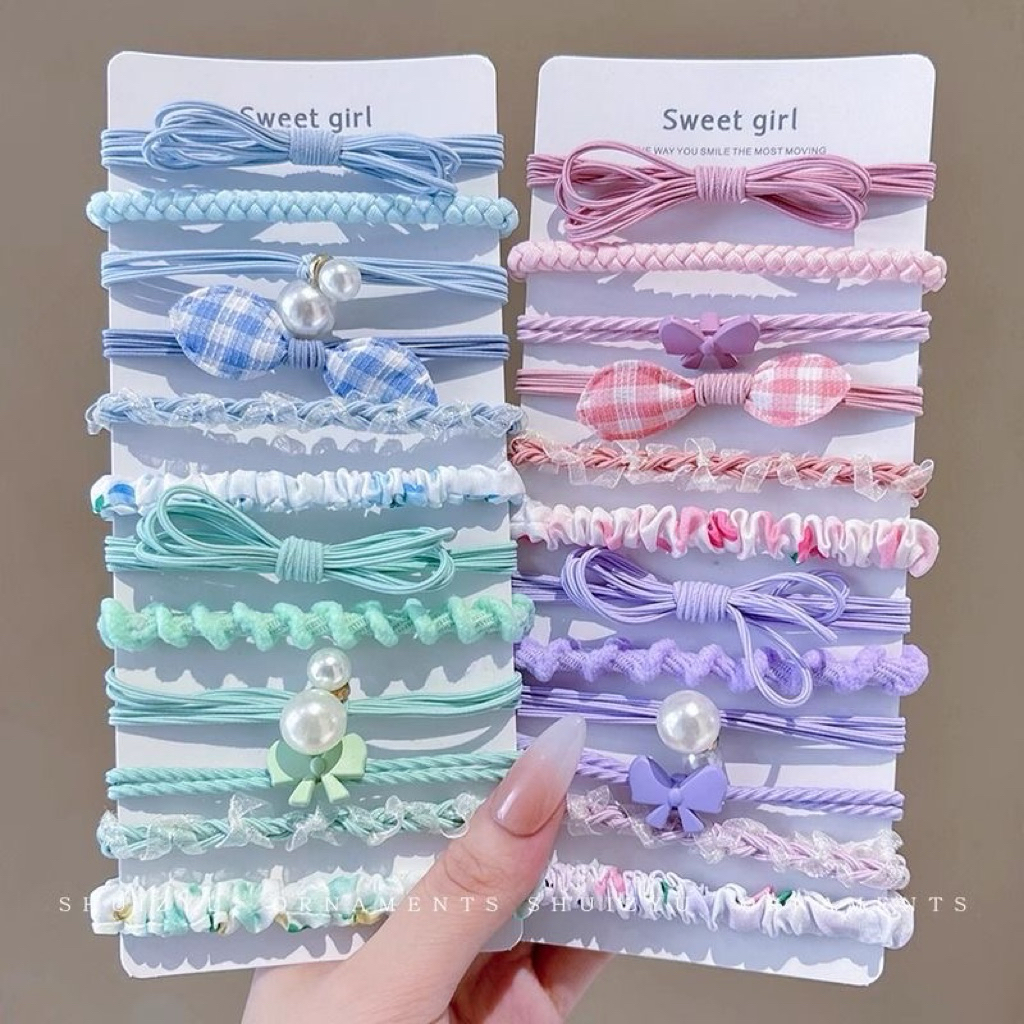 Set 6 Dây Cột Tóc Nữ Phong Cách Hàn Quốc Màu Pastel Nhẹ Nhàng – Thun Buộc Tóc Nơ, Ngọc Trai Dễ Thương