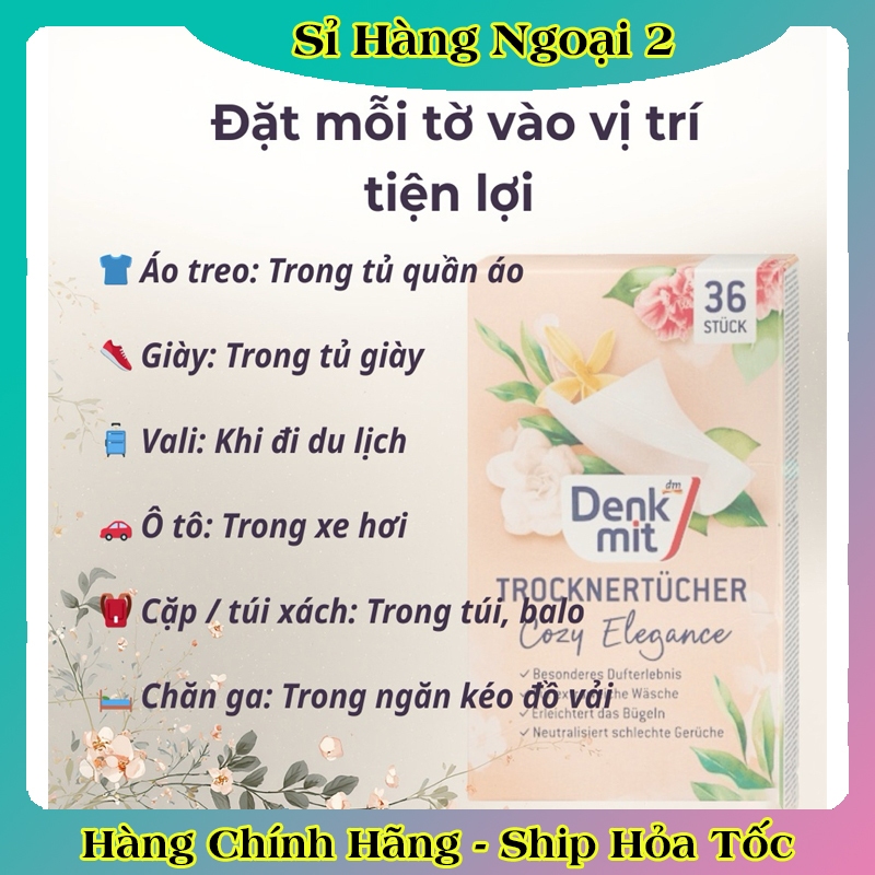 [Tách lẻ] Giấy thơm quần áo Denkmit - dùng cho máy sấy, tủ quần áo, giày