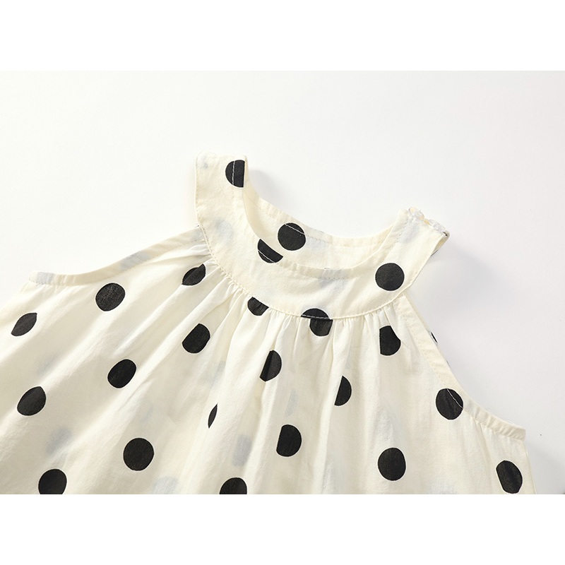 Set Bộ Bé Gái, Set Áo Cổ Yếm Kèm Quần Ống Suông Thiết Kế Chấm Bi Chất Liệu Cotton Mềm Mại