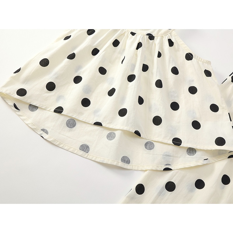 Set Bộ Bé Gái, Set Áo Cổ Yếm Kèm Quần Ống Suông Thiết Kế Chấm Bi Chất Liệu Cotton Mềm Mại
