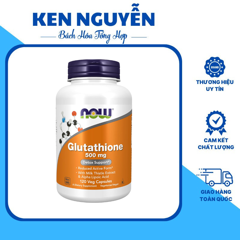glutathione 500mg của mỹ Viên Uống Glutathione 500mg Now Của Mỹ hỗ trợ sáng da mờ nám, chống oxy  hóa, thải độc gan