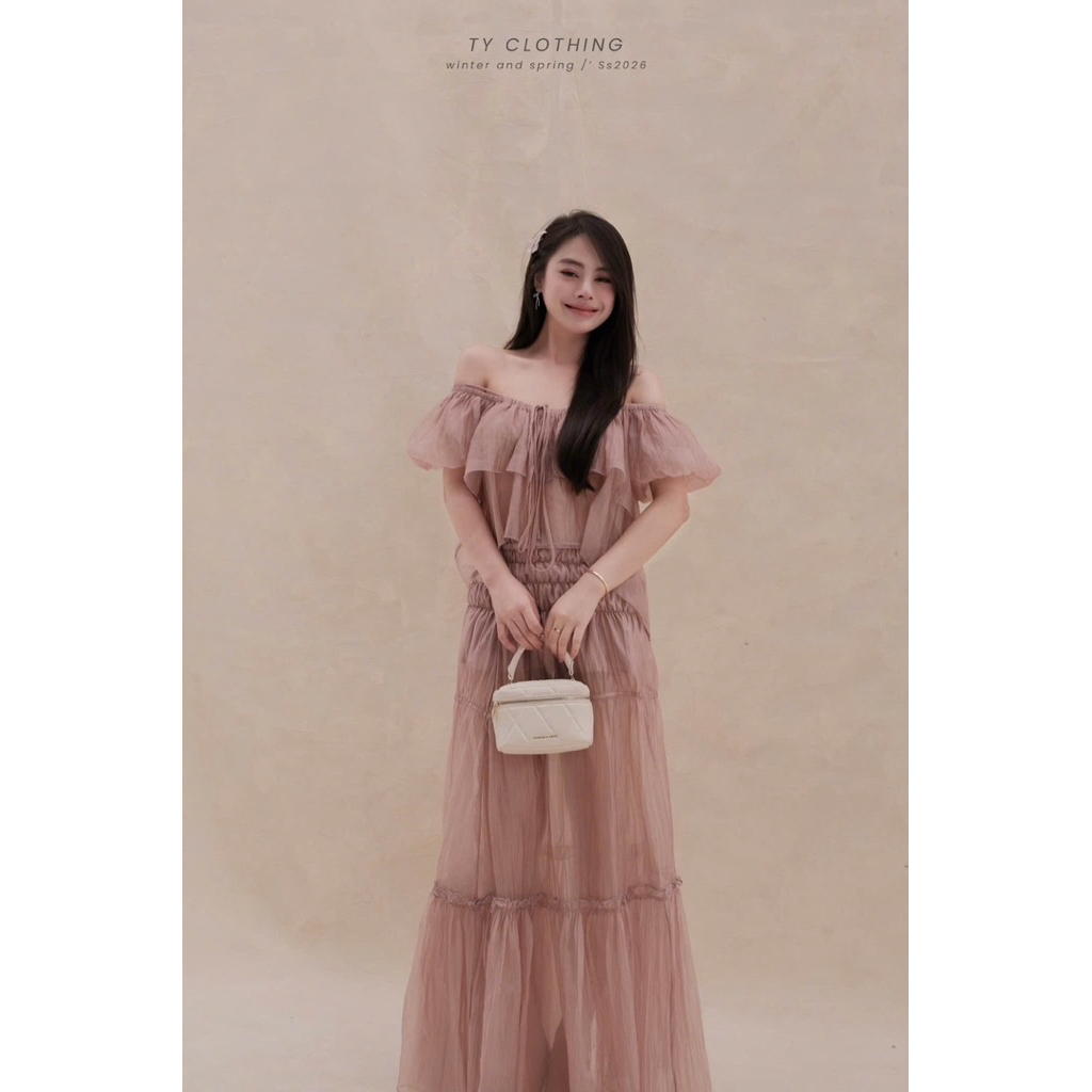 [ TYCLOTHING ] - Set Tơ Trễ Vai Dây Thắc Hồng - Hàng Thiết Kế - Màu Hồng