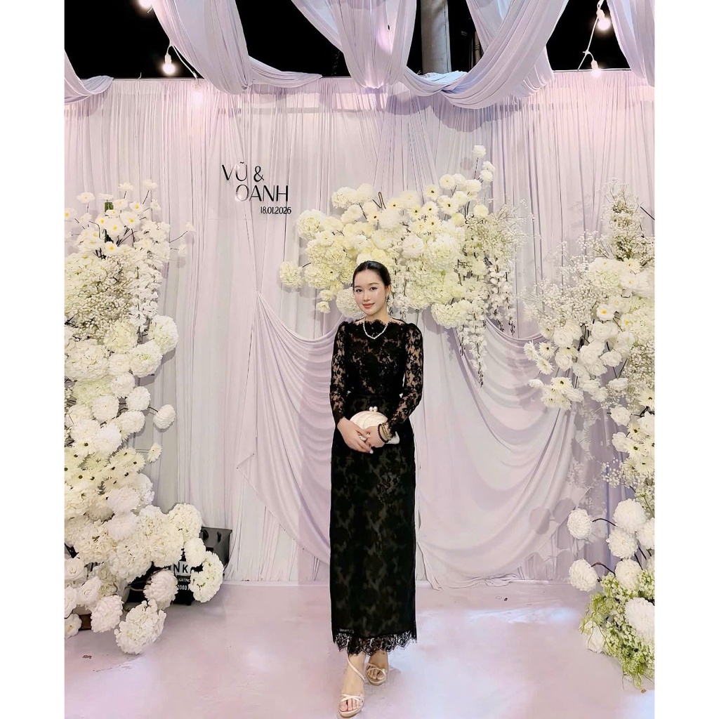ZIMM STORE-Áo dài trắng dự tiệc chất ren cao cấp có lót mềm mại thoáng mát