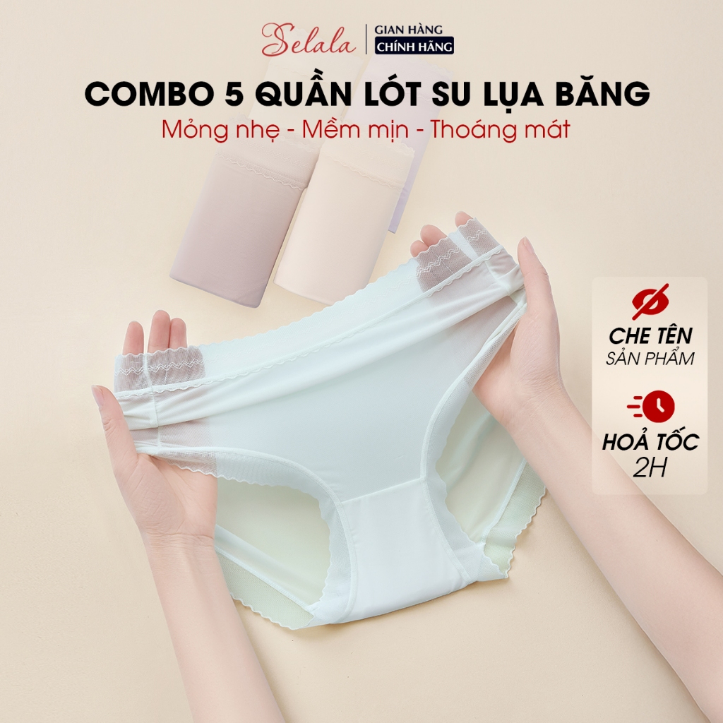 Combo 5c Quần Lót Tàng Hình Selala Chất Su Lụa Mát Phối Viền Ren Mềm Không Lộ Viền SE16