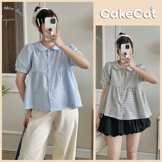 Áo sơ mi nữ Áo babydoll cổ sen tay bồng dáng xòe rộng phối cúc dọc nhiều màu xinh xắn, dễ phối đồ Cakecat