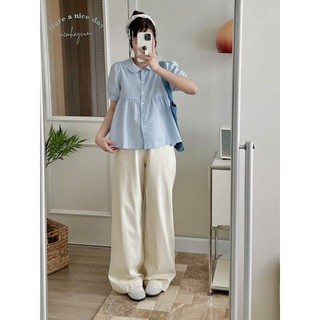 Áo sơ mi nữ Áo babydoll cổ sen tay bồng dáng xòe rộng phối cúc dọc nhiều màu xinh xắn, dễ phối đồ Cakecat