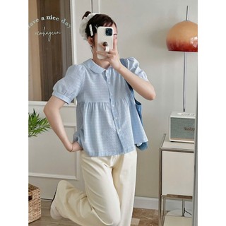Áo sơ mi nữ Áo babydoll cổ sen tay bồng dáng xòe rộng phối cúc dọc nhiều màu xinh xắn, dễ phối đồ Cakecat