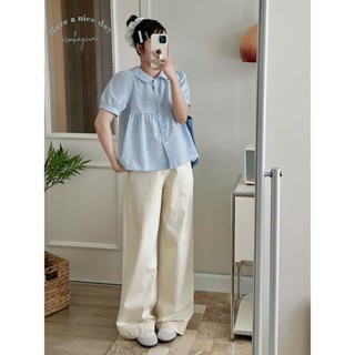 Áo sơ mi nữ Áo babydoll cổ sen tay bồng dáng xòe rộng phối cúc dọc nhiều màu xinh xắn, dễ phối đồ Cakecat
