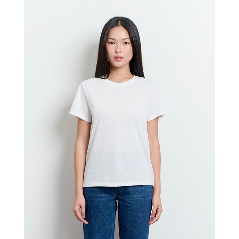TheBlueTshirt - Áo thun trắng tay ngắn cổ tròn cotton pha lanh cao cấp cho nữ - Paper Regular T
