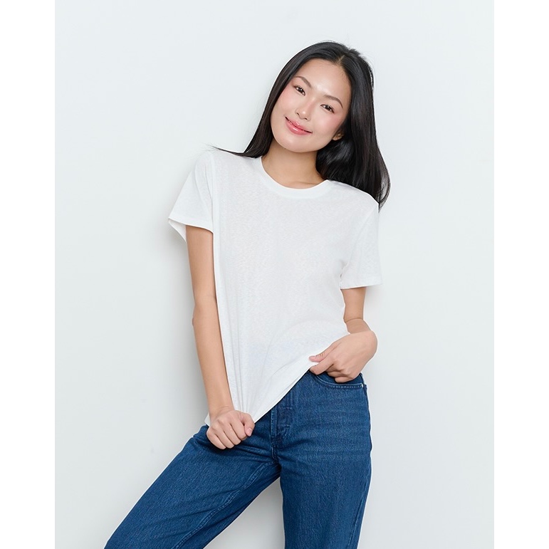 TheBlueTshirt - Áo thun trắng tay ngắn cổ tròn cotton pha lanh cao cấp cho nữ - Paper Regular T