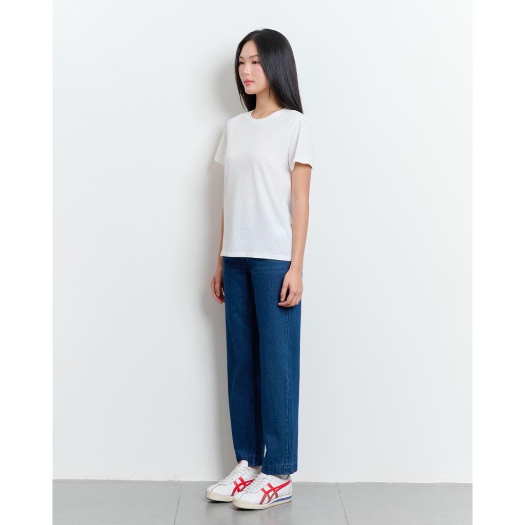 TheBlueTshirt - Áo thun trắng tay ngắn cổ tròn cotton pha lanh cao cấp cho nữ - Paper Regular T