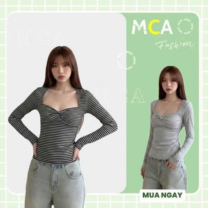 Áo Kẻ Sọc Tay Dài Cổ Vuông Dáng Ôm MCA phong cách quyến rũ A51547
