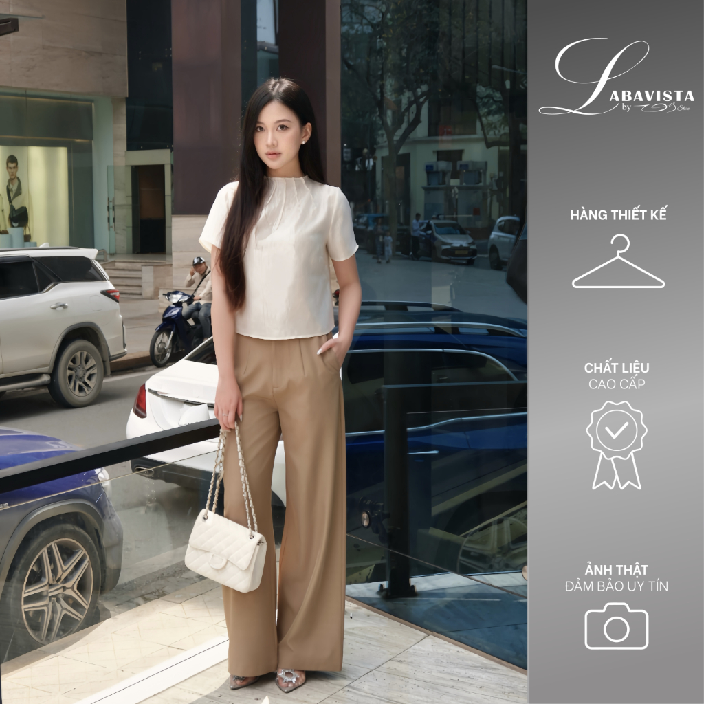 LABAVISTA Quần tây nữ ống suông vải mềm mịn màu nâu phom tôn dáng thanh lịch hiện đại