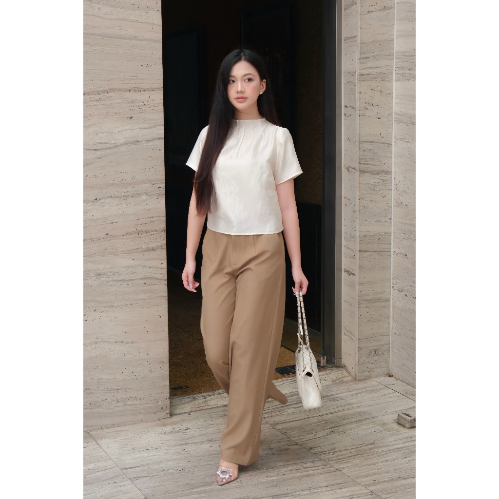 LABAVISTA Quần tây nữ ống suông vải mềm mịn màu nâu phom tôn dáng thanh lịch hiện đại