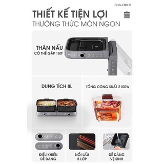 Nồi lẩu điện đa năng 2 trong 1 Bear HP-5H80M47, 2100W, Điều khiển nhiệt riêng biệt, BH 18 Tháng