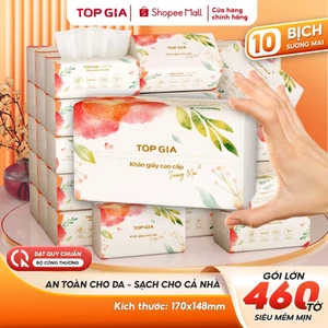 Giấy ăn rút Topgia sương mai dập vân 4D 460 tờ chắc chắn, siêu dai