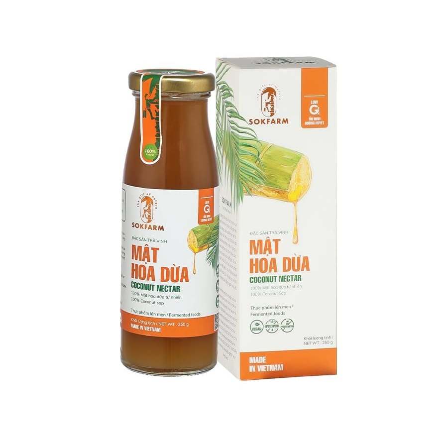 Mật hoa dừa Sokfarm 250g thuần chay, chỉ số đường huyết thấp bổ sung năng lượng bù khoáng điện giải