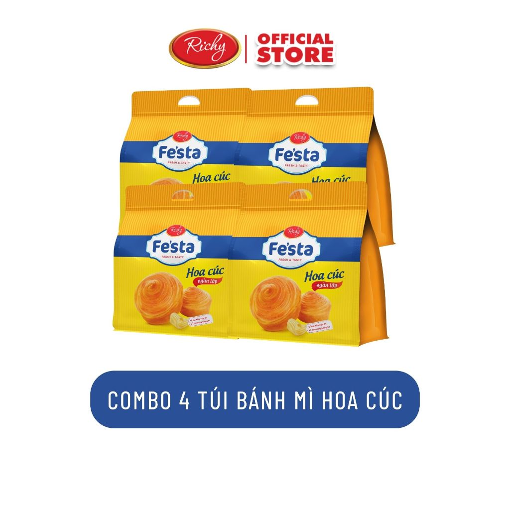 [TẶNG  QUÀ ĐƠN TỪ 129K]Combo 4 Bịch Bánh Mì Hoa Cúc, Bịch 3 Bánh, Bánh mì ăn sáng Bánh kẹo Richy - HSD 35 ngày