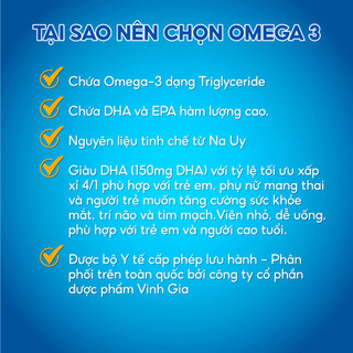 Viên Uống Omega 3 Vinh Gia Giàu DHA EPA, Giúp Hỗ trợ Sức Khỏe Mắt Và Trí Não, làm Đẹp Da (Hộp 100v)