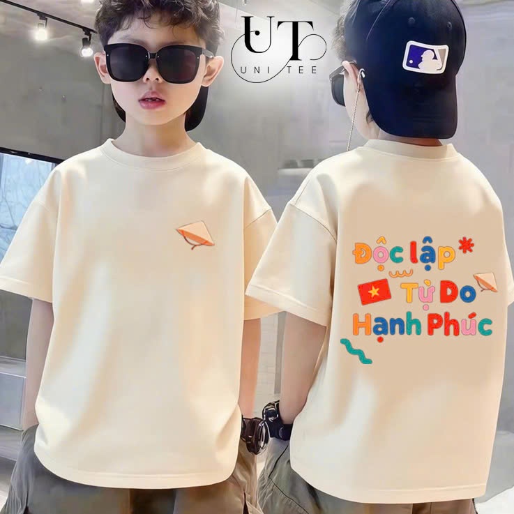 (9Kg-110Kg) Áo thun Unisex in chữ Độc Lập Tự Do Hạnh Phúc cho bé Trai, bé Gái, Nam Nữ, Cặp đôi - Uni Tee I U117