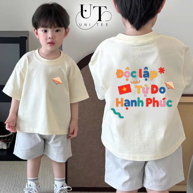 (9Kg-110Kg) Áo thun Unisex in chữ Độc Lập Tự Do Hạnh Phúc cho bé Trai, bé Gái, Nam Nữ, Cặp đôi - Uni Tee I U117