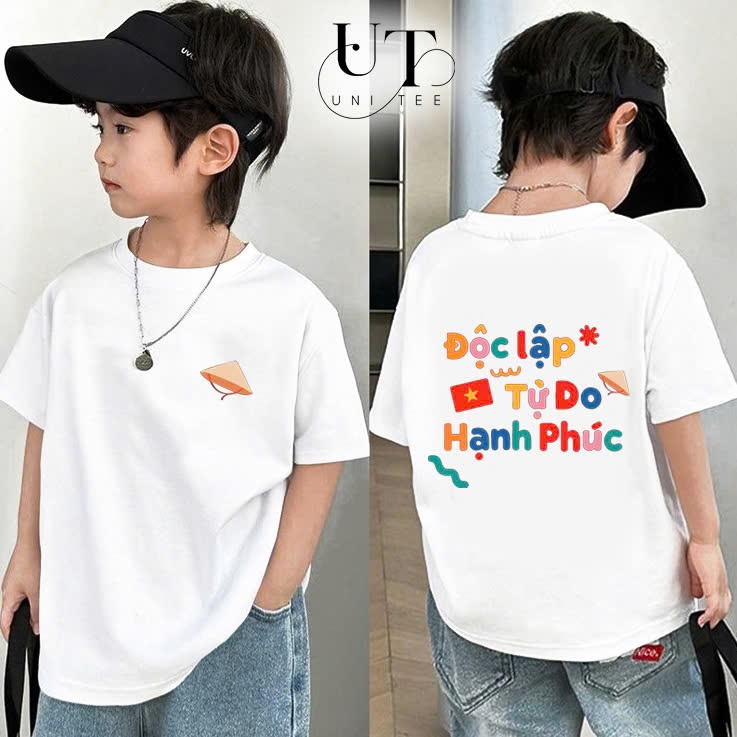 (9Kg-110Kg) Áo thun Unisex in chữ Độc Lập Tự Do Hạnh Phúc cho bé Trai, bé Gái, Nam Nữ, Cặp đôi - Uni Tee I U117