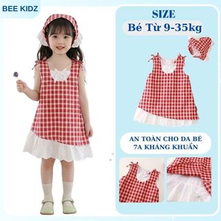 [TẶNG TUBAN] Váy Cho Bé Gái, Váy Kẻ Caro Phối Ren Tiểu Thư Sang Chảnh Cho Bé Gái Chất Liệu Cotton