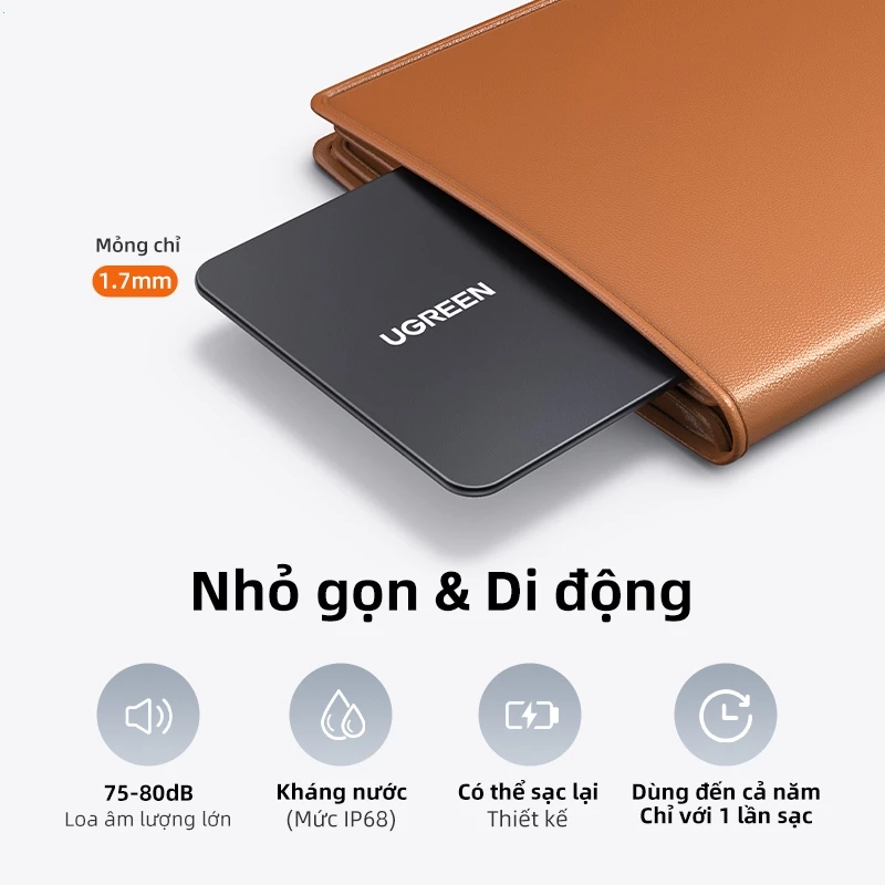 Ugreen Thiết bị theo dõi GPS thông minh Thiết bị theo dõi Mini cho SmartTag Chống mất Nhắc nhở Thiết